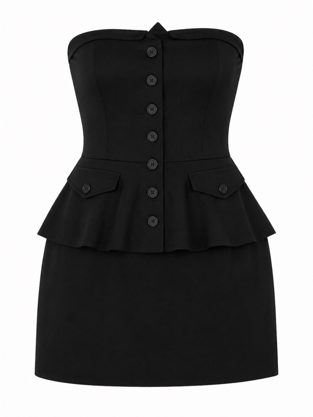 Women's Black Strapless Mini Dress L Party Cocktail Button Detail
171